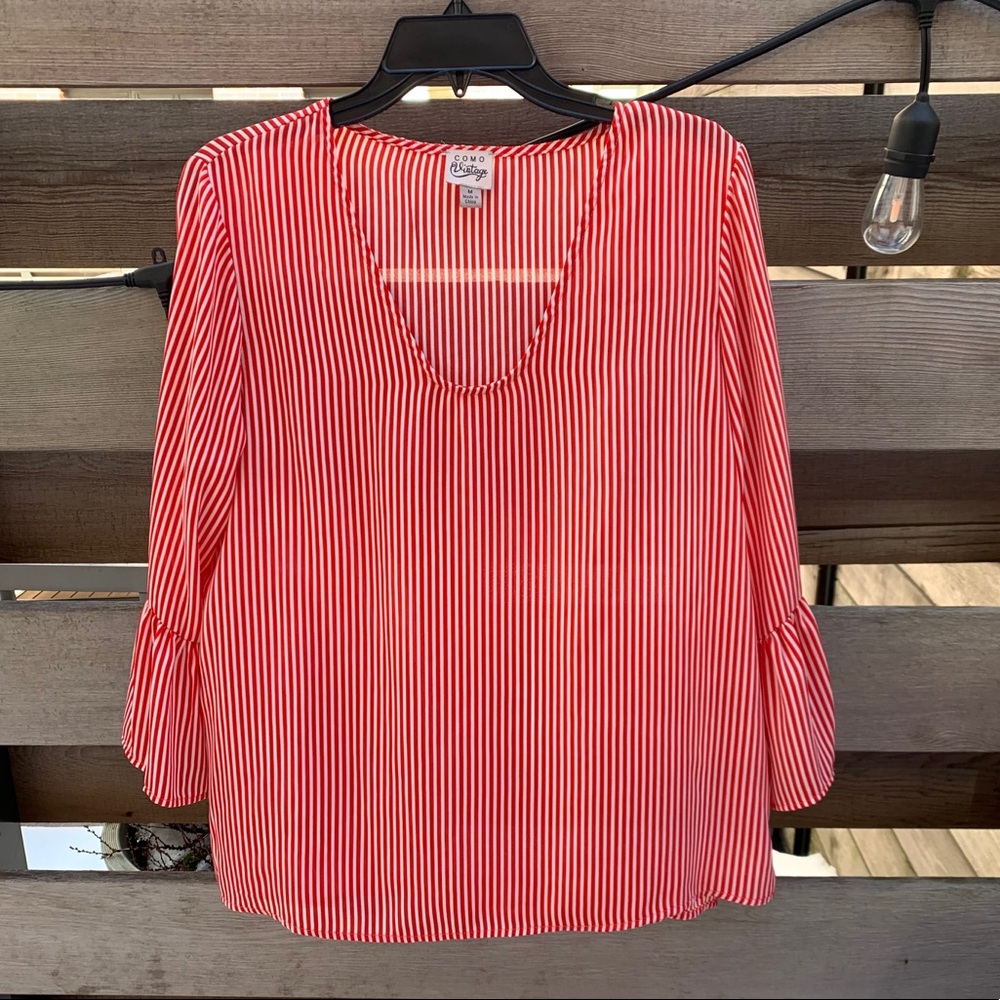 Como Vintage Red & White Striped Blouse Sz M